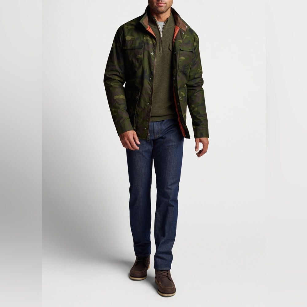 NEW Peter Millar Men's XL Olive Branch Camo Waxed Cotton Field Jacket $328 (F-5) - Picture 2 of 8